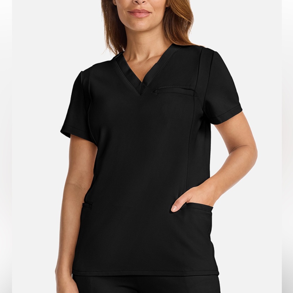 Medelita Women's Ponte V-Neck Scrub Top Black, XL NWOT, Style ML616